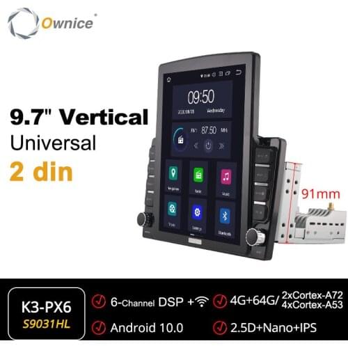 Ownice 9.7" Android Vertical Car radio Universal 2 Din IPS Nano GPS player for Nissan Toyota VW Hyundai 4G LTE 360 Camera