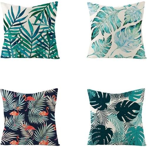 Cotton Linen Tropical Plants Pillow Case Sofa Car Throw Cushion Cover Gift For Home Decoration Green Leaves Pillow Cover 45*45cm