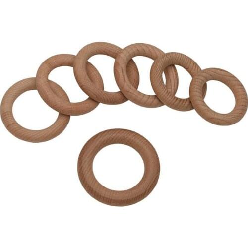 10Pc 50/55/60/70mm Beech Wooden Teether Ring Baby Teething Wooden Crafts Toys for Baby Rattles Wood Ring Crib Mobile Teether