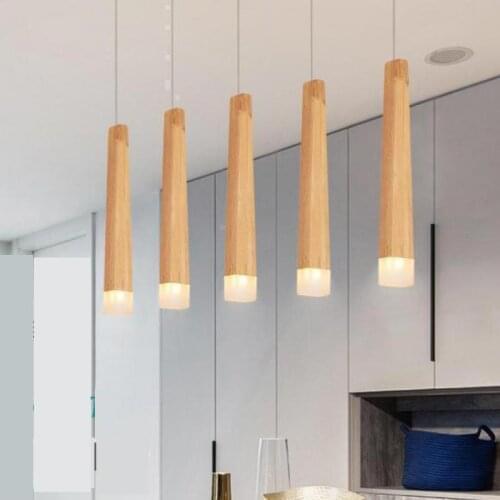 Wood Art Pendant Lights Led Chip Office Restaurant Decorative Cord Pendant Lamp Contracted Wooden Loft Lustre Light Fixtures