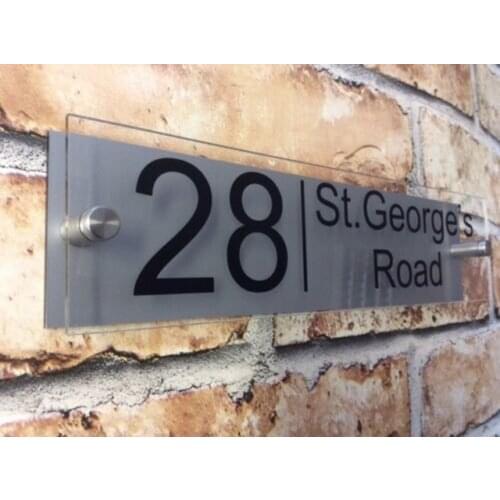 DIY House Number MODERN HOUSE SIGN PLAQUE DOOR NUMBER / NAME GLASS ALUMINIUM EFFECT PERSONALISED