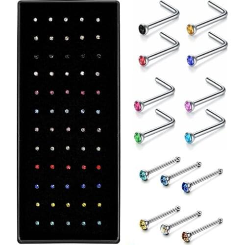 Surgical Steel Indian Nose Rings Pin Lot Sexy Nose Piercing Ring Set Crystal Nariz Ring Nose Piercing Stud Lot Body Jewelery