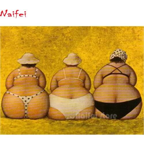 Fat Lady on beach Diamond Painting Full Square Round Embroidery Picture Handcraft Diamond Art Mosaic new year gift Decoration