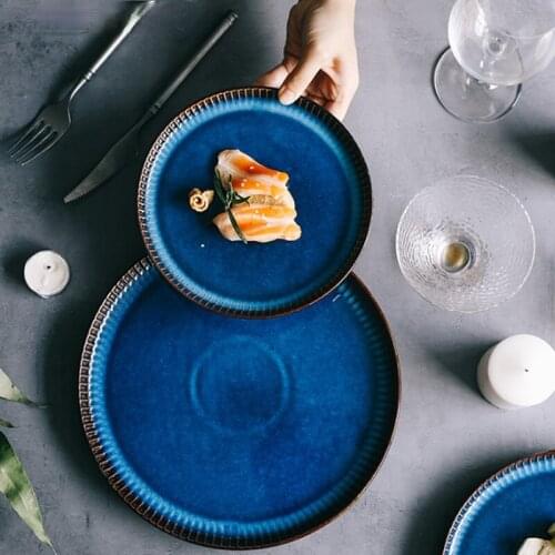KINGLANG Strip Nordic Ceramic Plate Flat Steak Dinner Dish Plate Household Procelain Plate Western Rice Plates
