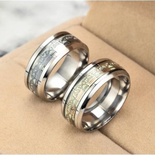 Creative Personality Fashion Luminous Fluorescent Ring Crown Stainless Steel Style Original Jewelry Couple Wild Ring As Gifts