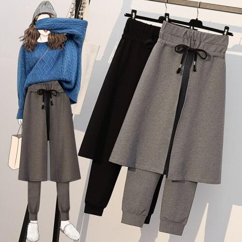 False Two Pieces Black Leggings Plus Large Size Oversize Korean Vintage Clothes WomenS High Waist Trousers Fashion Pants