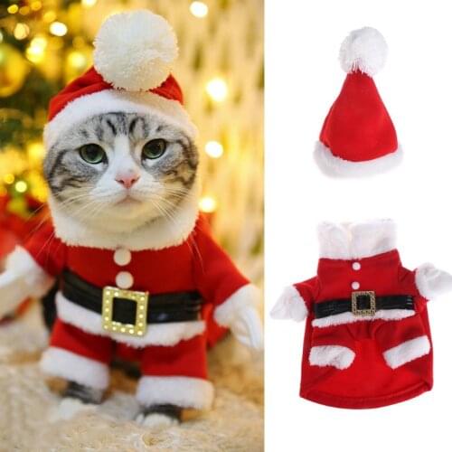 Fashion Pet Puppy Dogs Costume Clothes Outfits Sets Santa Hat+Coat Christmas Gifts