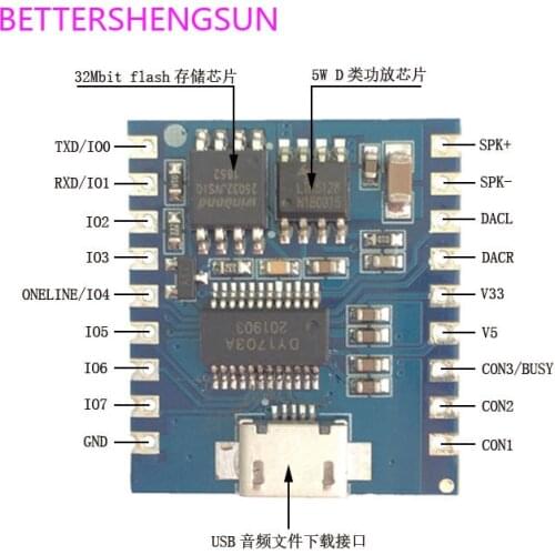 Voice playback module IO trigger Serial port control USB download flash Voice module DY-SV17F