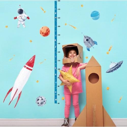 Cartoon Rocket Height Measure Wall Sticker Childrens Height Growth Chart Kids Room Wall Decor Art Sticker Nursery Room Decor