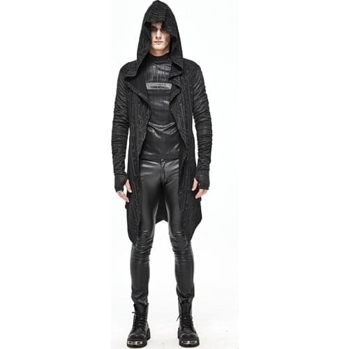 Steampunk Dark Wind Technology Sense With Hand Cloak Jacket Parkour Mens Jacket Long Leather Hooded Jacket