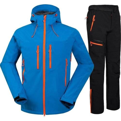 Mens Waterproof Softshell Fleece Jackets and Pants Outdoor Trekking Camping Hiking Jacket Male Winter Windproof Climb Trousers