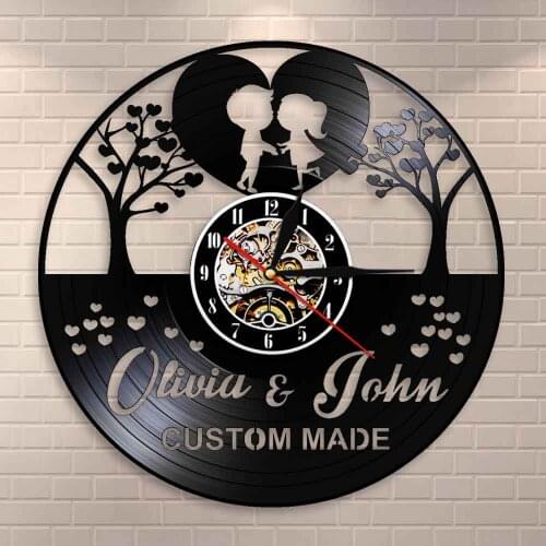 Tree of Hearts Put Your Name Message Personalized Marriage Vinyl Record Wall Clock Tree Of Love Custom Names Wedding Wall Clock