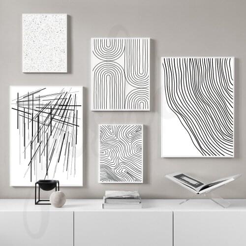 Minimalist Canvas Painting Nordic Poster Black White Line Curve Wall Art Posters Art Print Wall Pictures for Living Room Decor