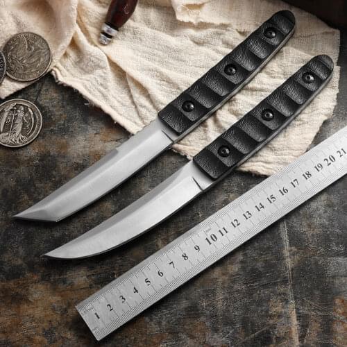 Dropship Samurai Spring Steel Fixed Blade Knife Ebony Handle Hunting Knife Outdoor Camping Knife Hand Tool With Scabbard
