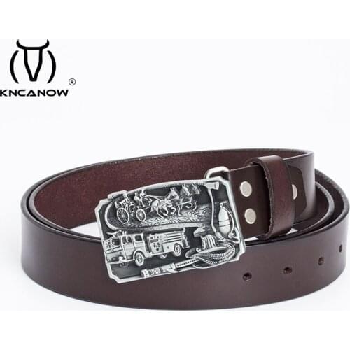 Genuine Leather Belts For Men Zinc Alloy Fire Department Punk Buckle Cowboy Jeans Gift New Cowhide Male Strap Waistband Ceinture