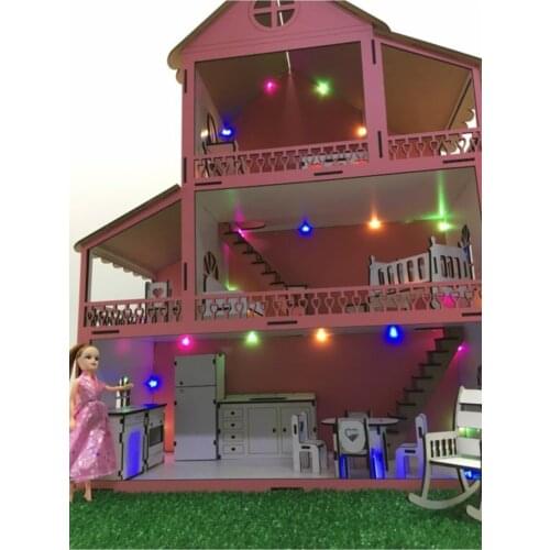 Pink Game House Luminous Wood Toy 3 Layer Barbi doll House Healthy Wooden doll House Oyunncak doll House