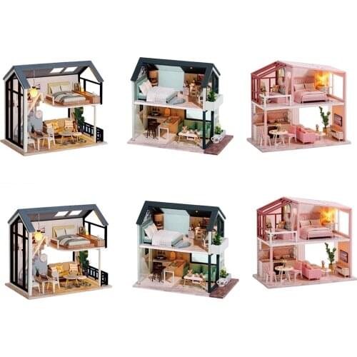 Garden Nordic Duplex DIY Wooden Dollhouse Kit Assembled Miniature Rose Flower Plant Doll House Toy for Girls Adult
