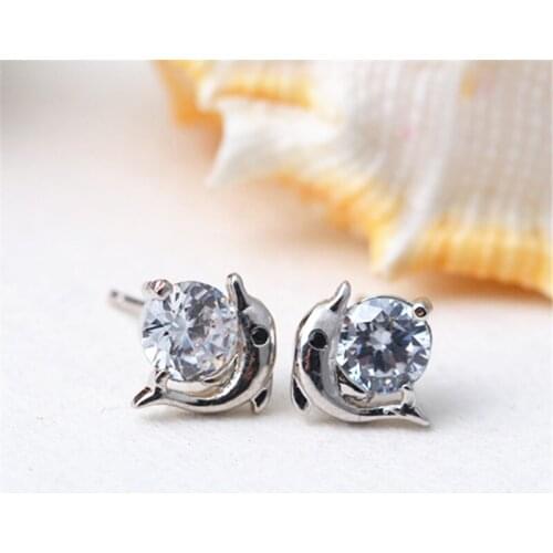 Earrings for Women Set Zircon Crystal Dolphin Shape Stud Earring Jewelry Korean Style Girl Gifts Accessories