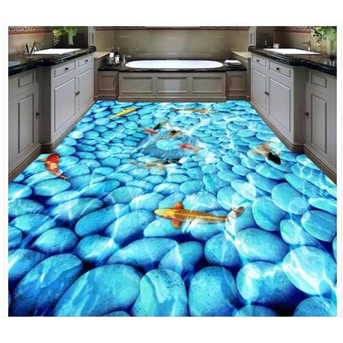 Modern Custom 3D Floor Mural 3D Cobblestone Goldfish floor Mural-3d PVC Wallpaper Self-adhesive Floor Wallpaper-3d