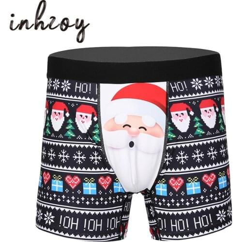 Men Sexy Christmas Underwear Santa Cartoon Printed Stretchy Boxer Shorts Holiday Party Festival Rave Cosplay Underpants Costume