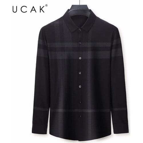 UCAK Brand Long Sleeve Shirts Men Clothing Turn-down Collar Streetwear Shirt Pull Homme Spring Autumn New Striped Clothes U6104