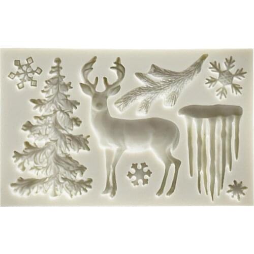 High Quality Cake Decor Mold Non-stick Safe 3D Effective Silicon Christmas Elk Elements Cake Molds for Baking Christmas Molds