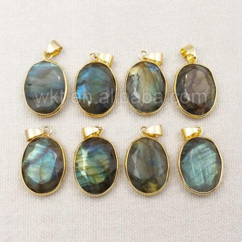 WT-P1104 Wholesale Custom Natural Labradorite Oval Stone Pendants With Gold Trim Unique Stone For Fashion Jewelry Making