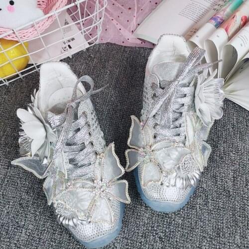 Sweet Fashion Handmade Womens Casual Sports Shoes Spring And Autumn Flowers Butterfly Platform Exquisite Single Shoes