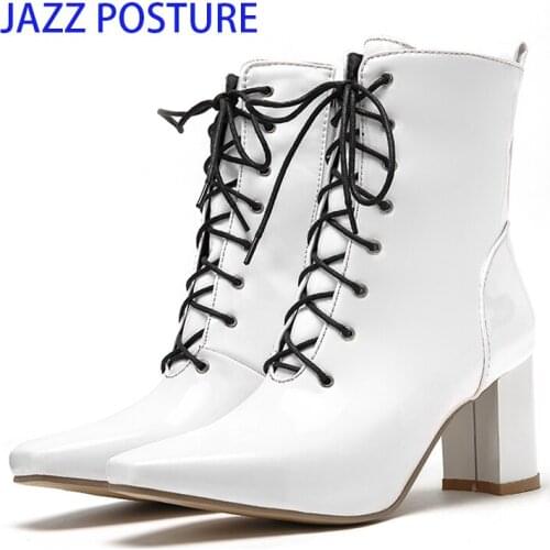 Womens Boots The New winter Square Toe zipper High heel Ankle boots Womens shoes plus size 34-43 Heel Height 7cm black White