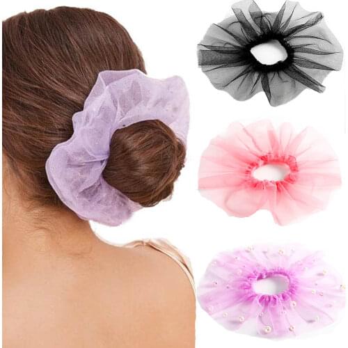 Haimeikang Mesh Pearl Hair Tie Ropes Elastic Rubber Bands For Women Ponytail Scrunchies Solid Color Fashion Hair Accessories