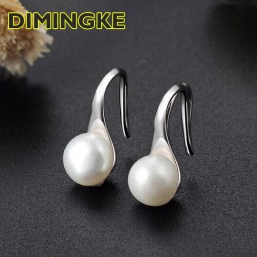 DIMINGKE 6MM Freshwater Pearl Earrings Romantic Woman Jewelry S925 Sterling Silver Party Birthday Gift