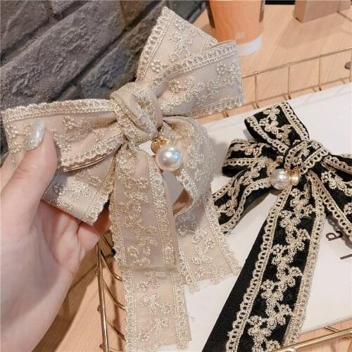 Double Layer Lace Big Bow Spring Clip Palace Style Embroidery Hair Clip for Women Girls Fashion Vintage Hairpin Headwear
