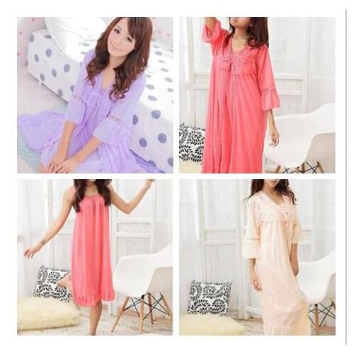 1 piece 2 in 1 female lady pajamas sets sexy ice silk sling nightdress nightgown two-piece tracksuit lace robe sets Nightwear