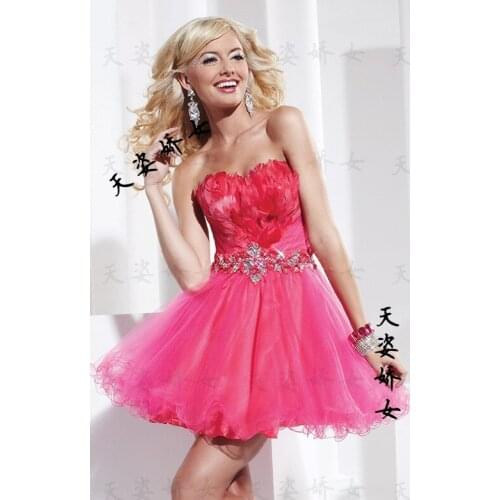 Cheap free shipping robe de soiree 2018 new fashion sexy feathers vestido de noiva short mini prom gown Party bridesmaid dresses