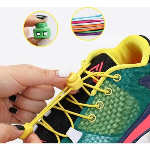 1 Pair Elastic Shoelaces Round Spring Plastic Lock Quick Wear In 1 Second No Tie Shoelace Suitable For All Shoe Lazy Laces