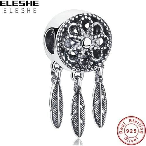 100% 925 Sterling Silver Bead Charm Rose Gold Spiritual Dreamcatcher Pendant Charms Fit Original Bracelets DIY Jewelry