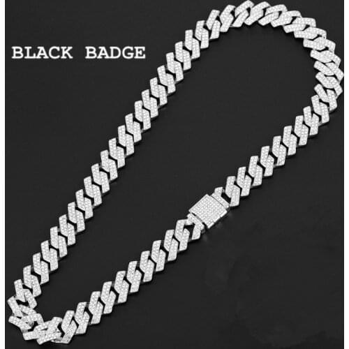 14mm Hip Hop Necklaces Iced Out Crystal Rhinestone Miami Cuban Chain Gold Silver Color Necklace Bracelet Set for Men Women