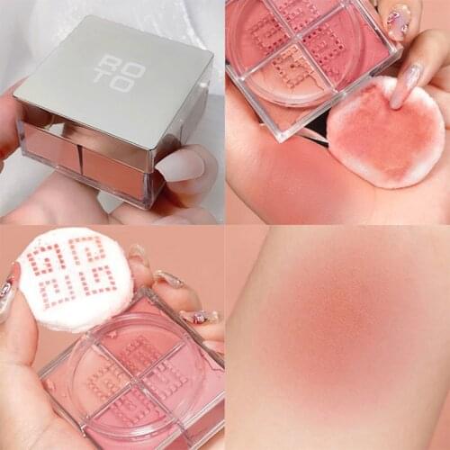 4 Square Grid Face Blusher Vibrant Orange Makeup Blush Palette Cheek Contour Blush Powder Matte Blusher Korean Makeup Tint Blush