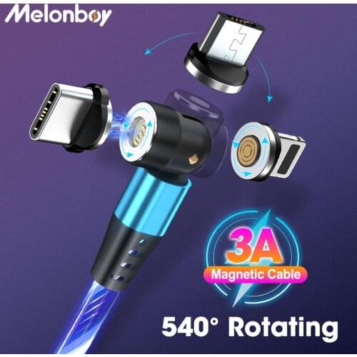 540° Rotation Glowing Magnetic Cable 3A Fast Charging Usb c Cable Phone Charging Cord Magnetic Charger For iPhone Samsung Huawei