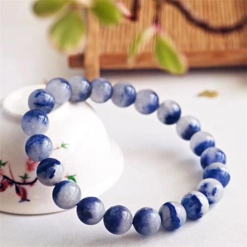 9mm Natural Blue Dumortierite Quartz Stretch Crystal Round Beads Blue Bracelets For Women Men Natural Rutilated Quartz Bracelet