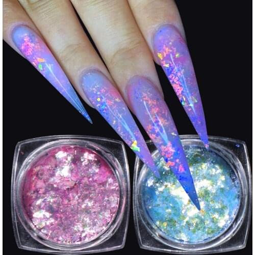 Shiny Aurora Opal Powder Nail Flake Pink Blue Holographic Glitter For Nail Design Ice Foil Shimmer Manicure Decoration LAOB01-12