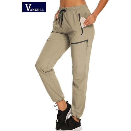 Vangull Elastic Waist Women Hiking Pants Drawstring Zipper Pocket Loose Tie Feet Trousers Casual Summer Woman Quick-Dry Pants