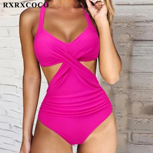 RXRXCOCO One Piece Swimsuit Women Swimwear Solid Tommy Control Bathing Suit Swimming Suit Beach Wear Leopard Monokini 2021