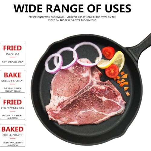 Dia 20cm Cast Iron Skillet Nonstick Pan, Kookantage Pre-Seasoned Heavy-Duty Cooker Frying Saute Chef Cookware(434-20)