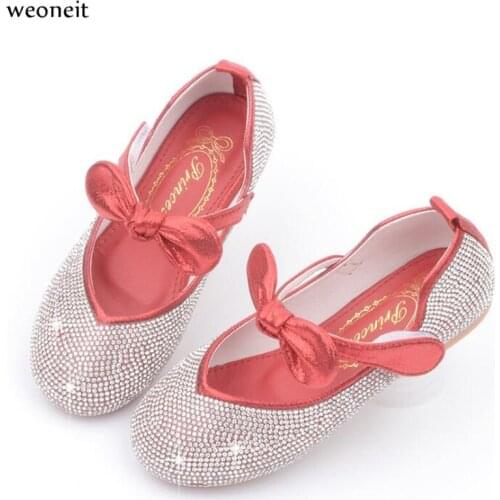 Weoneit KIDS Spring Autumn Fashion Leather Girls Shoes Cute Bow Girls Baby Shoes Size 25-36 Girls Princess Shoes