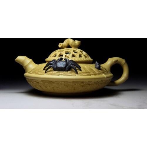 Yixing Purple Clay Teapot Handmade Raw Ore Segment Mud Bamboo Woven Crab Ceramic Tea Pot Chinese Gongfu Tea Set