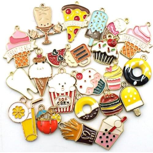 JINGLANG Enamel Christmas Mixing Drink Cake Charm For Jewelry Making Fashion Food Pendant Bracelet And Necklace Charms 30 pcs