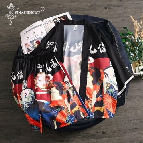 Kimono Set Top and Pants Japanese Kimono Men Yukata Men Women Robe Kimono Cardigan Men Beach Thin Casual Shirt Kimono Cosplay