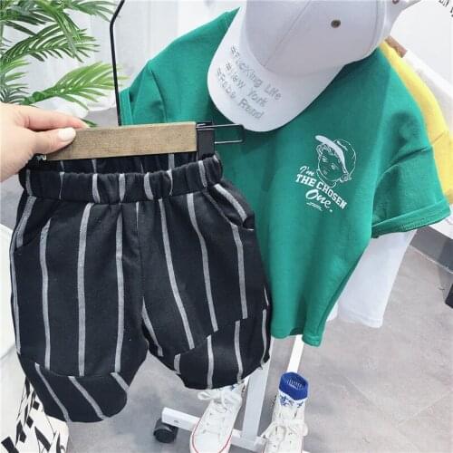 Toddler Boys Clothing Sets Casual Cartoon Printed Short-sleeved T-shirt Striped Shorts Kids Clothes Summer Children Boy Suits