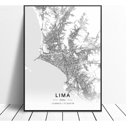 Lima Cusco Trujillo Arequipa Peru Canvas Art Map Poster
